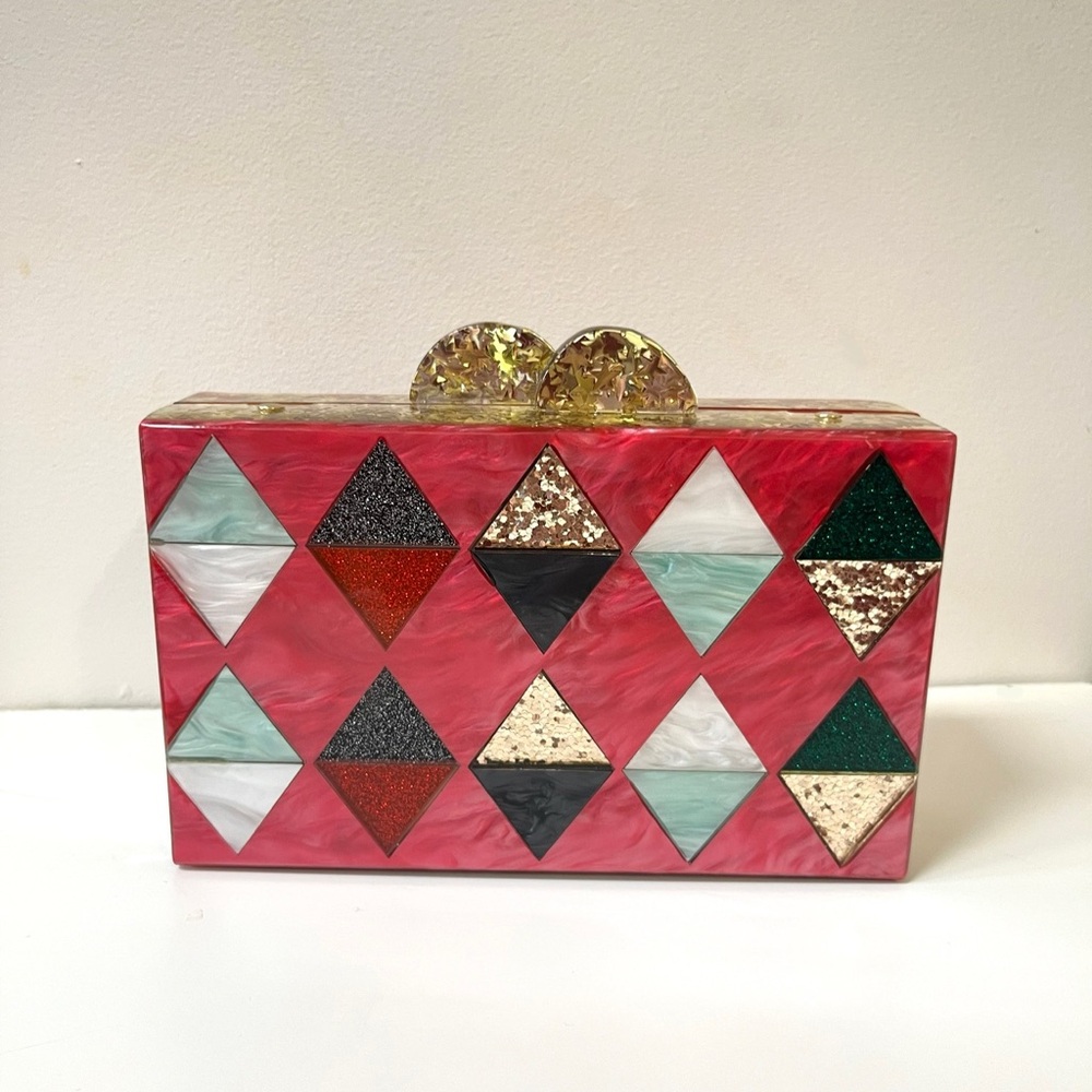 Bari Lynn Harlequin Acrylic Box Clutch Bag - Picture 2 of 11